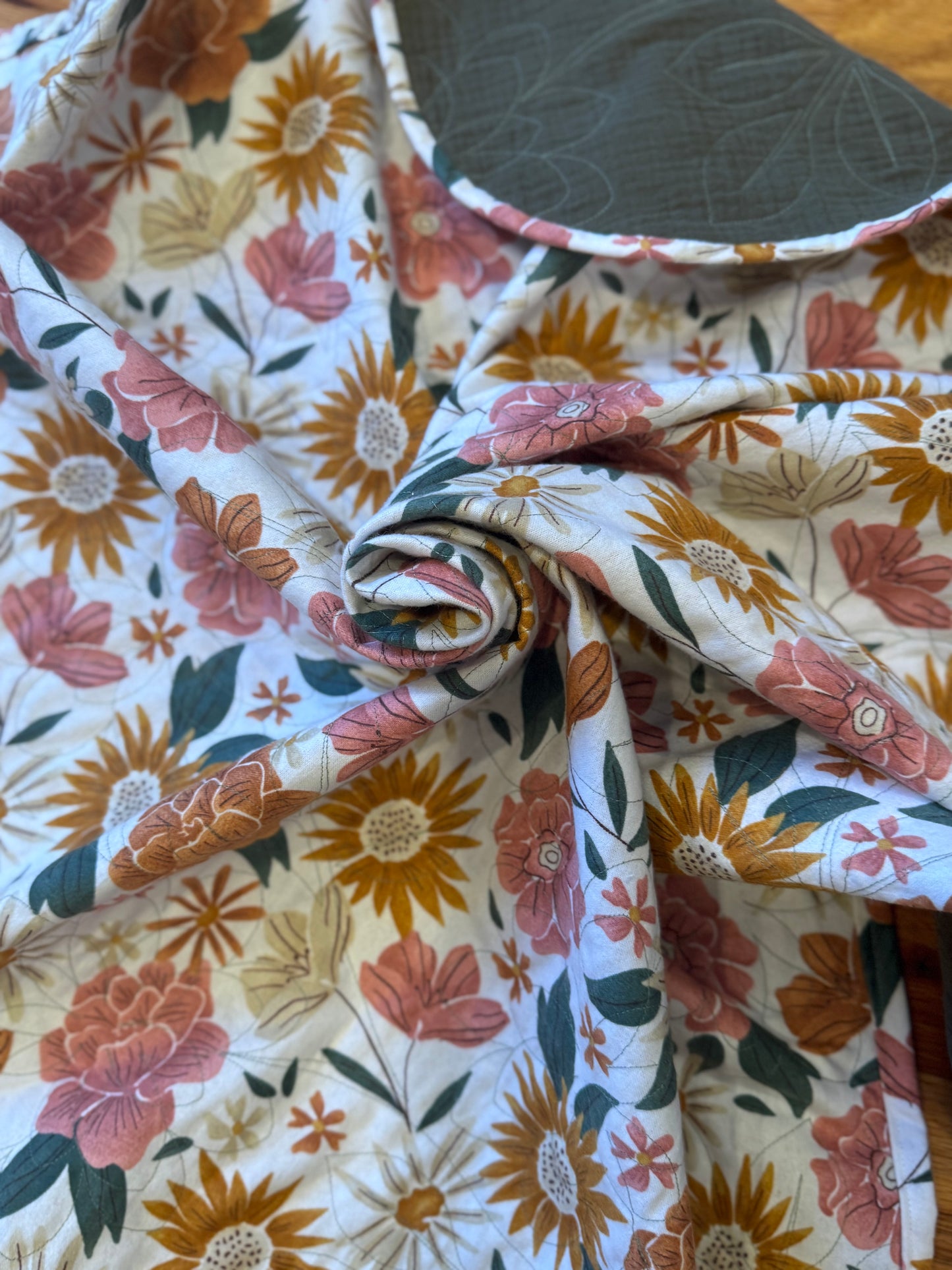 Green Floral Whole Cloth Quilt