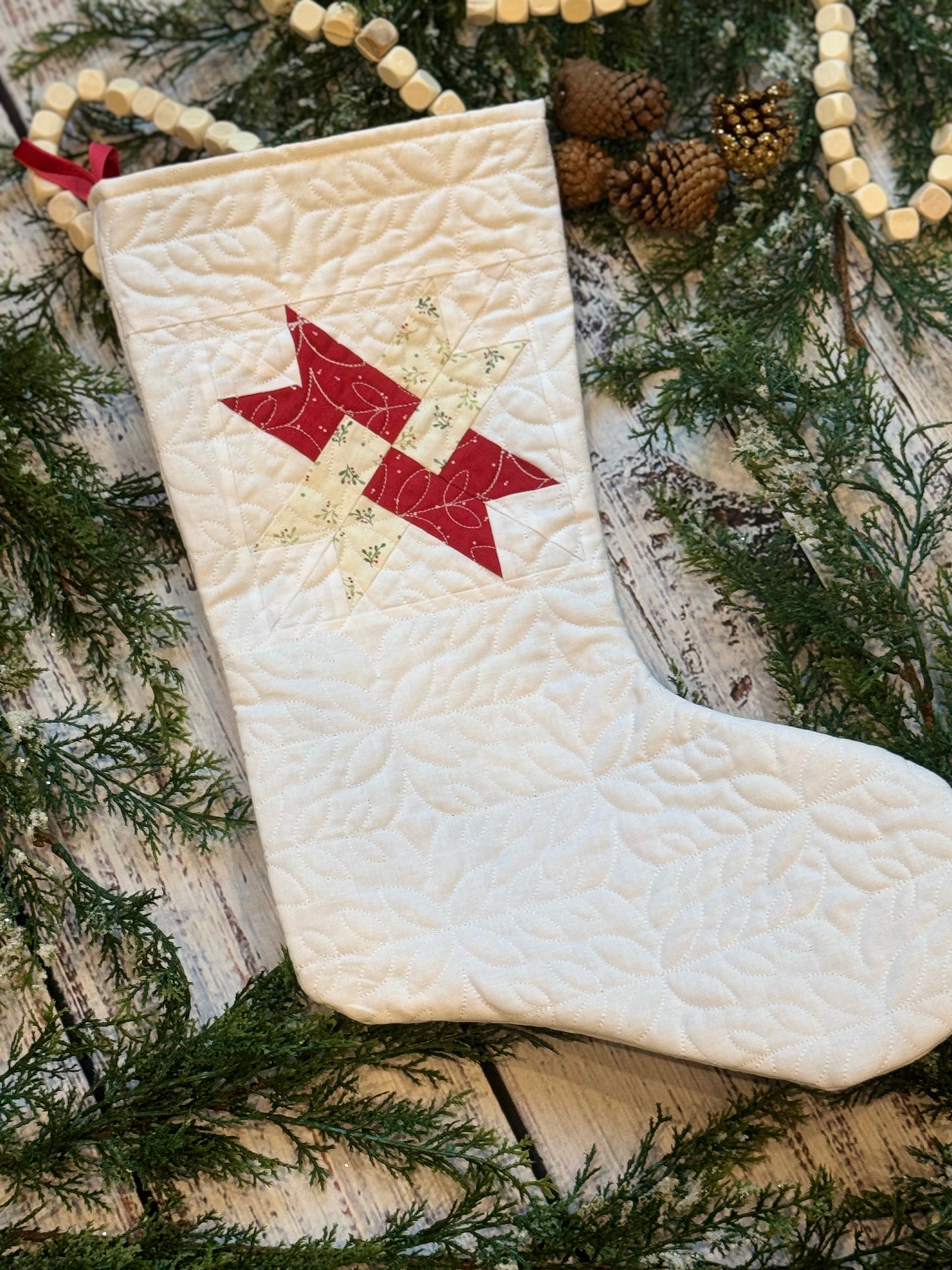 Red Mistletoe Woven Star Stocking