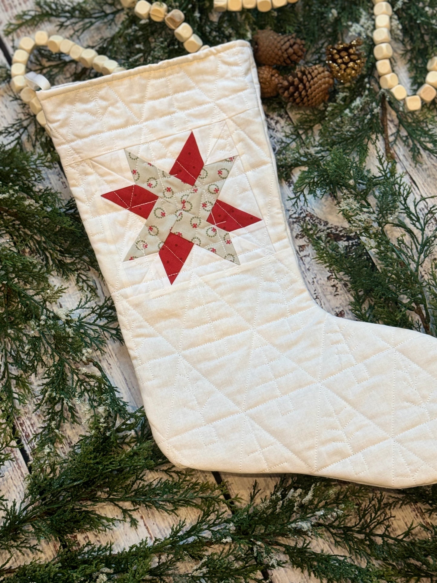 Gray- & Red Woven Star Stocking