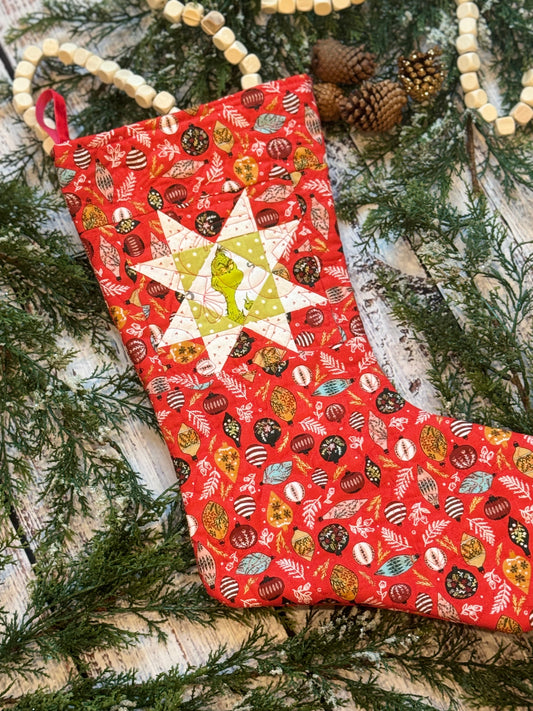 The Grinch Stocking with Red Ornaments 2