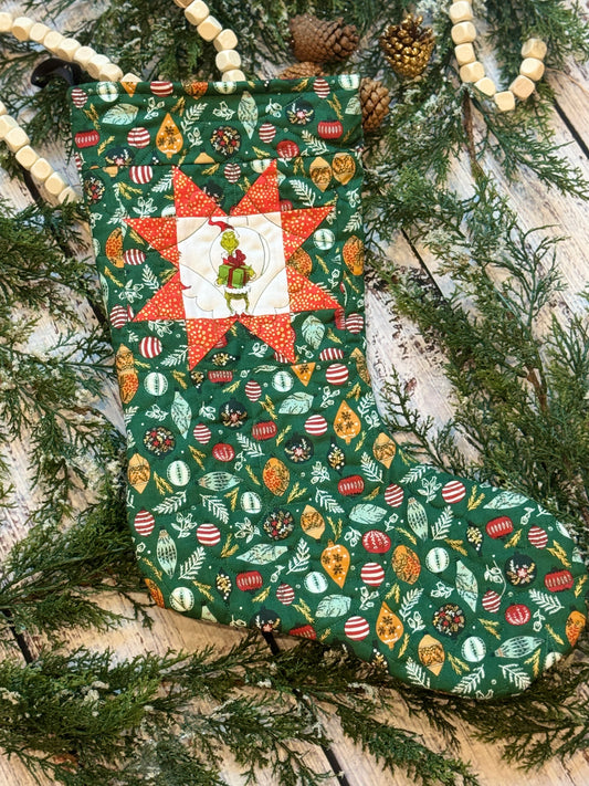 The Grinch Stocking with Green Present