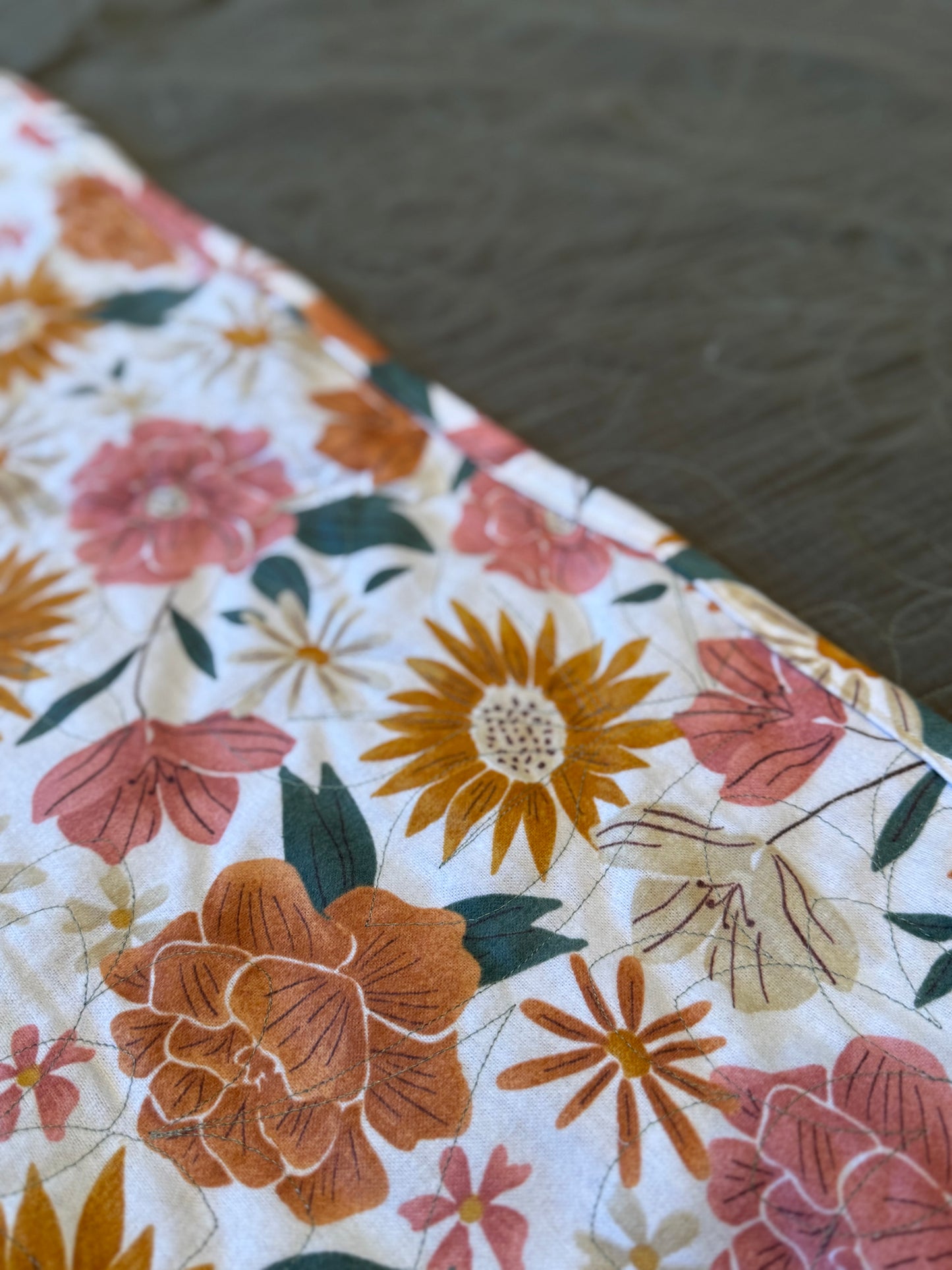 Green Floral Whole Cloth Quilt